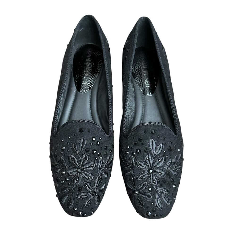 Women’s 7.5 Black Reena Embellished Embroidered Loafers